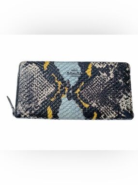 Coach Python Print Accordion Zip Around Wallet in Black, Blue & Yellow